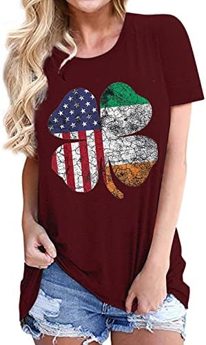 Dan američke zastave Četiri lišća za žene Shamrock casual o izrez kratki rukav irska bluza s kratkim rukavima