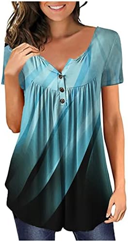 Tunci za žene za žene za žene Sve preko tiskane majice V Gumb za vrat Ruched Bluzes Ljetni casual majice