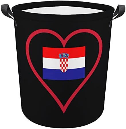 Volim Croatia Red Heart štampane korpe za veš sa ručkama vodootporne sklopive okrugle korpe za odjeću Organizator za čuvanje torbi