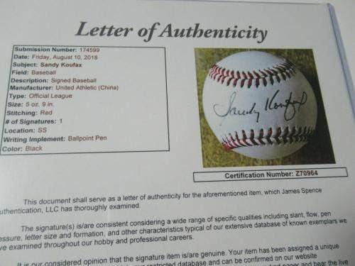 Sandy Koufax Los Angeles Dodgers potpisan je autogramirani OLB bejzbol JSA loa - autogramirani bejzbolls