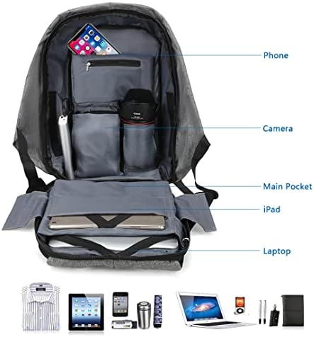 Ruksak za borbu protiv krađe sa USB punjenjem portom / laganom ruksakom za laptop / laptop / vodootporan za muškarce i žene - sivo