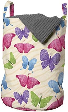 Ambesonne moderna torba za veš, šareni leptiri u živopisnim tonovima moljci krila dizajn devojaka, korpa