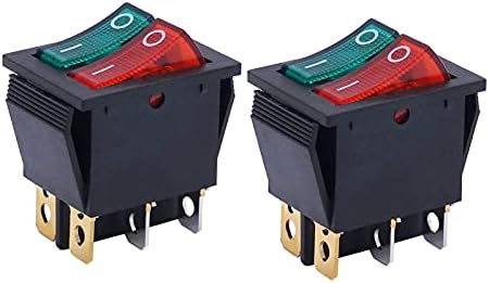 Tintag 2pcs AC 250V / 16A, 125V / 20A crveno i zeleno dugme sa svetlošću / isključivanje DPDT 6 PIN 2 položaja