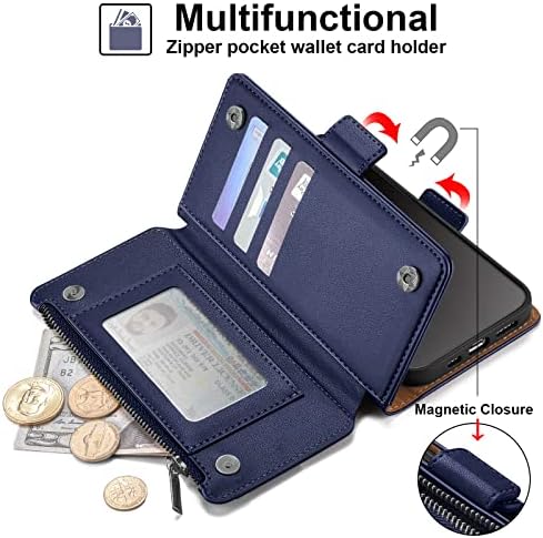 Antsturdy za iPhone 14 Pro 6.1 torbica za novčanik 【RFID blokada】【Zipper Poket】【7 Slot za kartice】 PU kožna