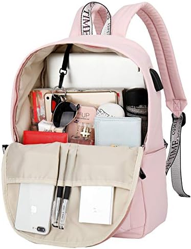 Mairle 17.3 inčni ležerni ruksak za laptop Anti THEFT školska torbica Daypack vrpca ukrasite školsku torbu sa USB punjenjem za teen djevojke, ružičaste