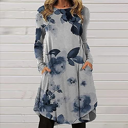 NOKMOPO Formalne haljine za žene modni ležerni otisnuti okrugli vrat pulover labave dugih rukava haljina maxi haljina