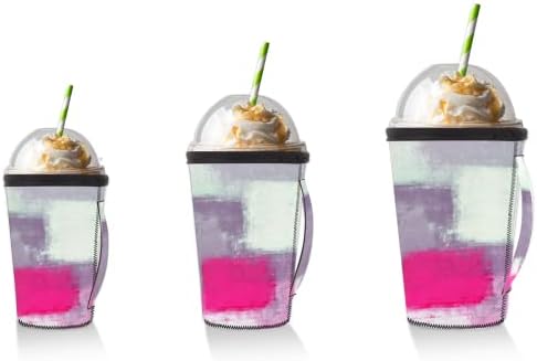 Siva ružičasta apstraktna umjetnost slika za ledenu kafu s rukom sa ručkom neoprenske čaše za sode, latte,