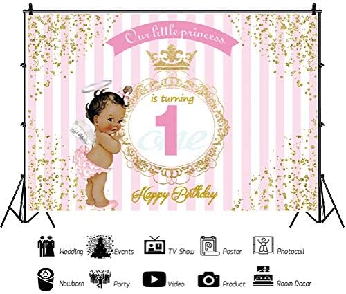 Leyiyi 7x5ft Kraljevska mala princeza 1. rođendan pozadina ružičasta bijela prugasta Baner luksuzna kruna