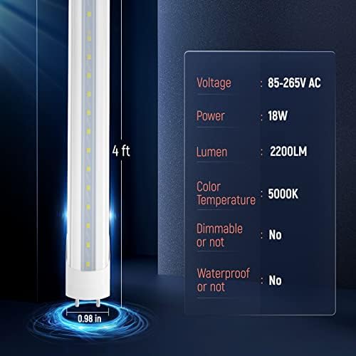 SHINESTAR 72-Pack T8 LED sijalice 4 stope, 18w 5000k dnevno svjetlo, jasan poklopac, Dvostruki kraj, T8