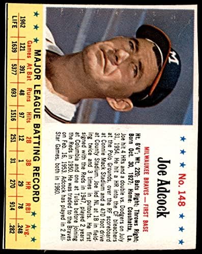 1963 Jello 148 Joe Adcock Milwaukee Braves VG / ex Hrabres
