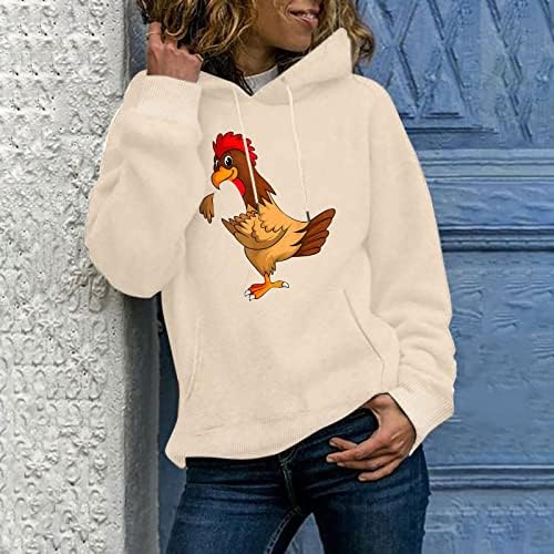 2023 Novost majica, ženske smiješne pileće grafike pulover dukseva za crtanje dugih rukava Labavi pulover