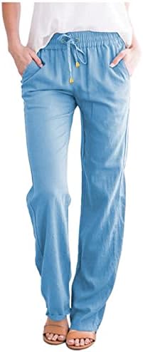 i posteljine za žene hlače struk struk ravno čvrste pamučne casual elastične duge hlače plus veličina vježbanje