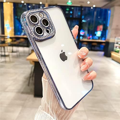 FYCYKO kompatibilan za iPhone 12 pro max futrola sa sjajnim dijamantnim kamerom zaštitnika, bleing čistog slatka futrola za telefon otporna na patku len za iPhone 12 pro max 6,7 '' - plava