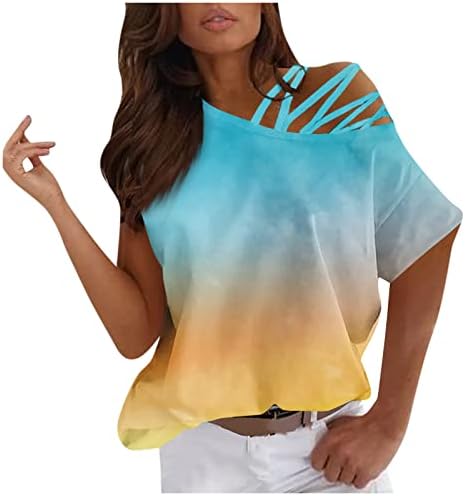 Fmchico vrhovi za žene Ležerne prilike ljeti jedno od ramena od prapnih majica s kratkim rukavima