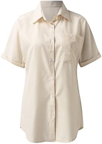 Ležerna košulja za ženske kratke rukave Majica od pune boje Trendy Dnevno ljetno rever gumb opuštena fit