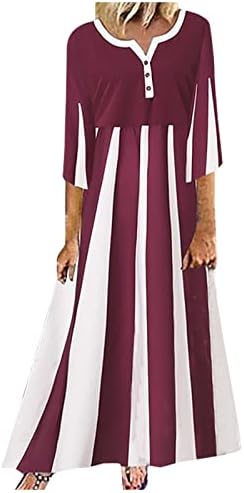 Modni ženski V izrez kratki rukav Provjerite haljinu s printom Duga povremena haljina