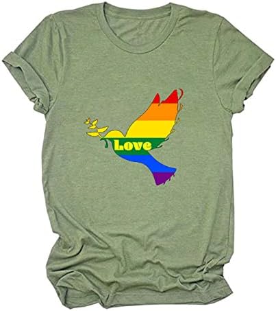 Djevojke Casual Bluzes Kratki rukav Tors Tee Boat vrat Bird Rainbow Heart Love Graphic Fall Ljetni bluze