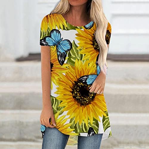 Dame kratki rukav pamuk Crew vrat suncokretov cvijet grafički Osnovni Casual Top majica za Teen Djevojke