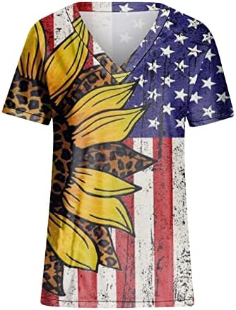 Ženski vrhovi za gamaše kratki rukav 4. juli Patriotski print V octtop casual bluza majica majica
