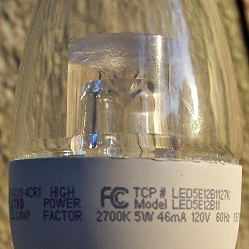 TCP LED5E12B1127K 5-Watt LED E12 luster baza 2700k zatamnjiva lampa - tupi vrh