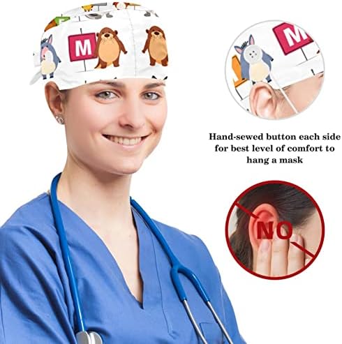 Hirurški kapa za bouffan kape za radne kapice i luk za kosu za žene, duga kosa, engleska abeceda različite životinje