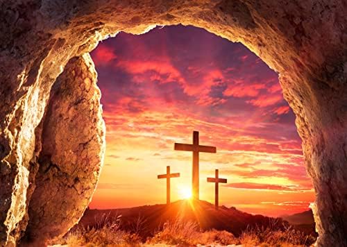 BELECO 5x3ft tkanina Uskrs Isus krst pećina Backdrop Isus Hrist prazna grobnica tri krsta Hill Sunrise Sunset