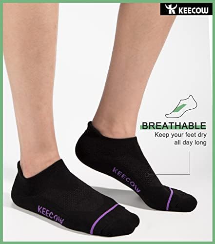 Keecow 6 Pack Ženske atletske čarape za gležnjeve jastuke niske rezane karticu Pokretanje čarapa crna