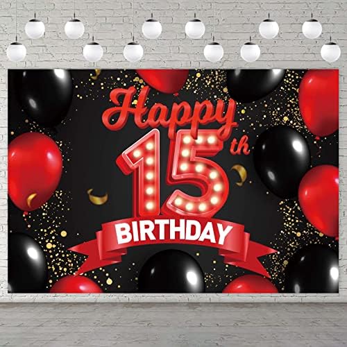 Sretan 15. rođendan crvene i Crne Banner Backdrop dekoracije baloni tema dekor za djevojčice žene princeza