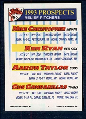 1993 TOPPS 786 Mike Christopher / Ken Ryan / Aaron Taylor / Gus Gandarillas Nm-MT RC Rookie Cleveland