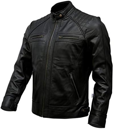 Muška originalna kožna jakna od kože crna | Vintage Brown nevolje u nevoljim jambinskim motociklima za muškarce