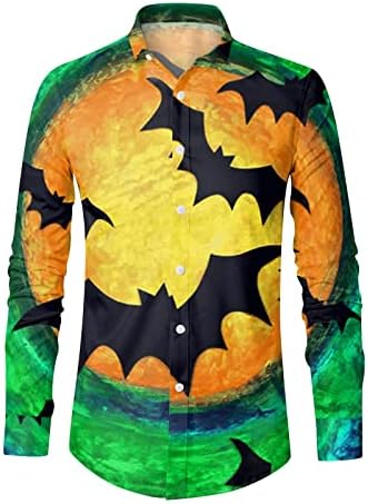 Xxbr muške majice dolje majice, Halloween Bat Print ovratnik na koljku Havajska majica Formalna majica s