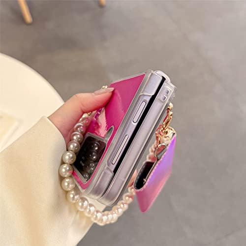 Omio za Galaxy Z Flip 4 torbica za novčanik, luksuzna laserska futrola sa odvojivom narukvicom od bisernog lanca & držač kreditne kartice za novčanik za žene djevojke vitak čvrsti poklopac računara otporan na udarce za Galaxy Z Flip 4 žuta
