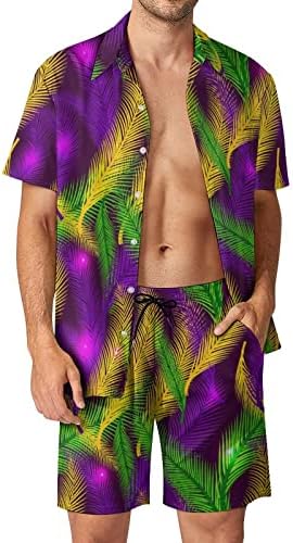 Mardi Gras palms muških 2 komada plaže na havajskom gumbu niz majicu i kratke hlače