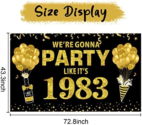 Veliki ukrasi za pozadinu banera za 40. rođendan za muškarce, crno zlato zabavljat ćemo se kao da je 1983.