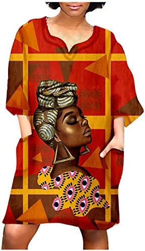 Žena Ljeto jesen Afrička haljina Vintage Casual Poluuvena s kratkim grafičkom haljinom 2023 Trendy plus veličina midi haljina