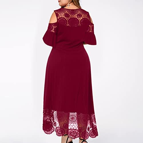 LCZIWO ženska haljina s kratkim rukavima plus veličina Ležerne prilike labave zabave duge haljine cvjetne čipke crochet maxi haljina