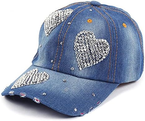Žene Bling rhinestones bejzbol kapa u obliku srca oblika vintage jean sportski šešir