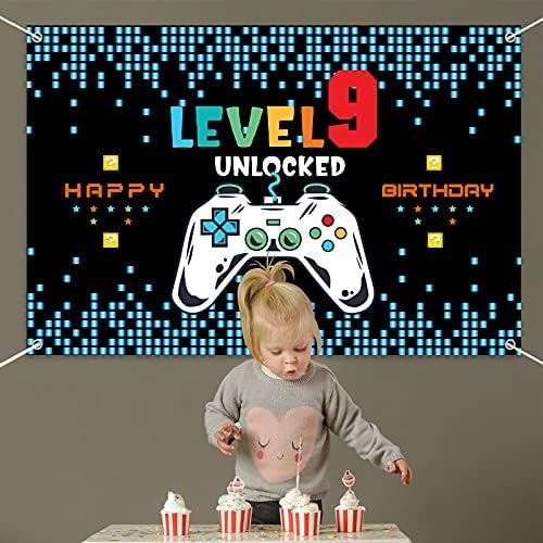 HAMIGAR 6x4ft Happy 9th Birthday Baner Backdrop - nivo 9 otključanih rođendanskih ukrasa potrepštine za zabave za dječake-plava