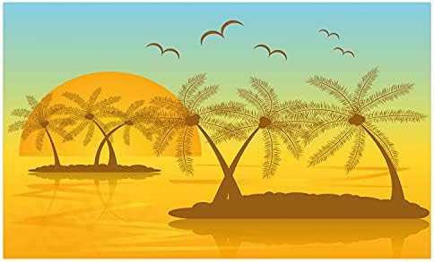 Ambesonne pejzaž četkica za četkicu za zube, digitalno generirana ljetna ostrva Art Palm Drveće Ptice Ilustracija,