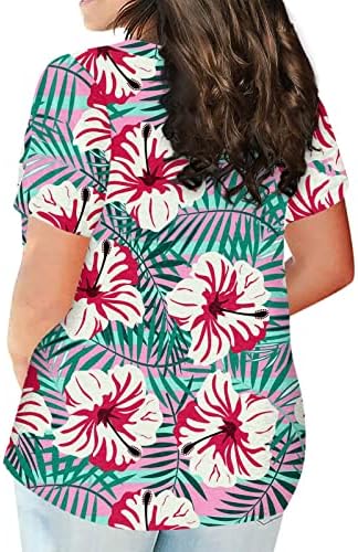 Plus vrhovi veličine za žene cvjetni print o vrat kratkih rukava s majicom labavi fit tunika bluza grafička