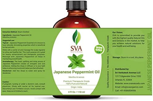 SVA Japansko esencijalno ulje mente 4 Oz - čisto, prirodno & Premium terapeutski razred za difuzor, njegu kože, njegu kose, masažu tijela, aromaterapiju, sapune & svijeće