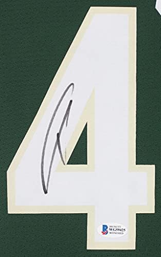 Giannis Antetokounmpo autogrameni zeleni Milwaukee Bucks dres - Lijepo matted i uokviren - ručni potpisan od Giannis i certificirani autentično od Beckett - uključuje potvrdu o autentičnosti