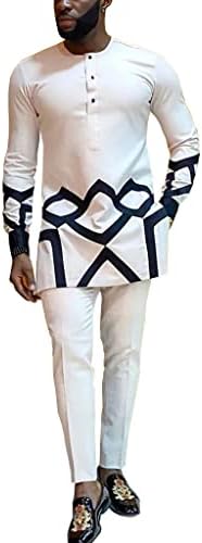 Afrički muškarci Tradicionalna odjeća set Dashiki Dugme i pant s dugim rukavima Track stakleni odjeća od
