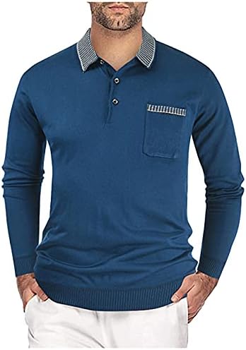 XXBR Knit majice za muške, prednji taster za placket rever ovratnik Polo majica s dugim rukavima Poslovni