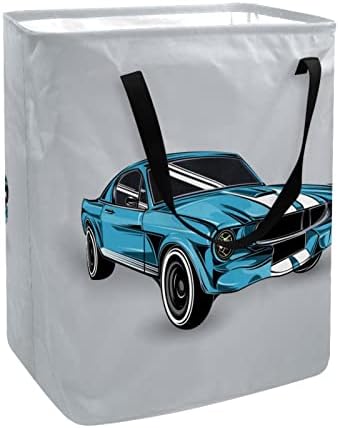 Retro Blue Car Print sklopiva korpa za veš, 60L vodootporne korpe za veš kante za veš igračke za odlaganje