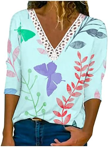 Bluza Tshirt za ženski ljeto jesen odjeća moda Dugi rukav V vrat čipkasti pamuk grafički Salon bluza GJ