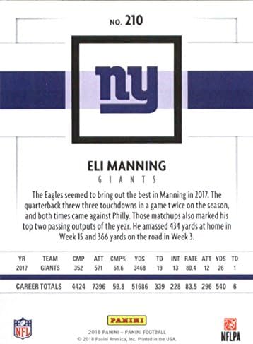 2018 Panini NFL Fudbal 210 Eli Manning New York Giants Službena trgovačka kartica