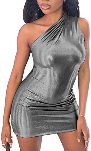 LuFeng ženska seksi PU koža bez rukava jedno rame Slim Fit paket Hip Club mini haljina
