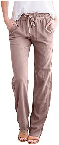 Sentmoon Ženske pantalone pamučna posteljina nacrtavanje elastičnih struka širine noge Flowy FIT FIT Long
