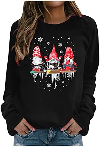 Labavi grafički duks Xmas Crewneck Duks božićne vrhove Žene kauzalne dukseve Dugi rukav pulover